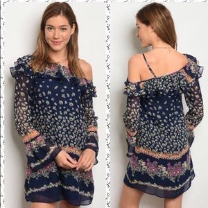 Loveriche Boho Dress side off shoulder long sleeve